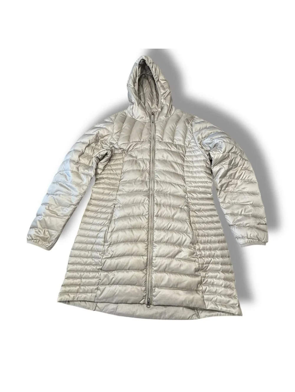 Eddie Bauer Champagne 80% Down Puffer Coat Preppy Quilted Winter Women’s Sz L